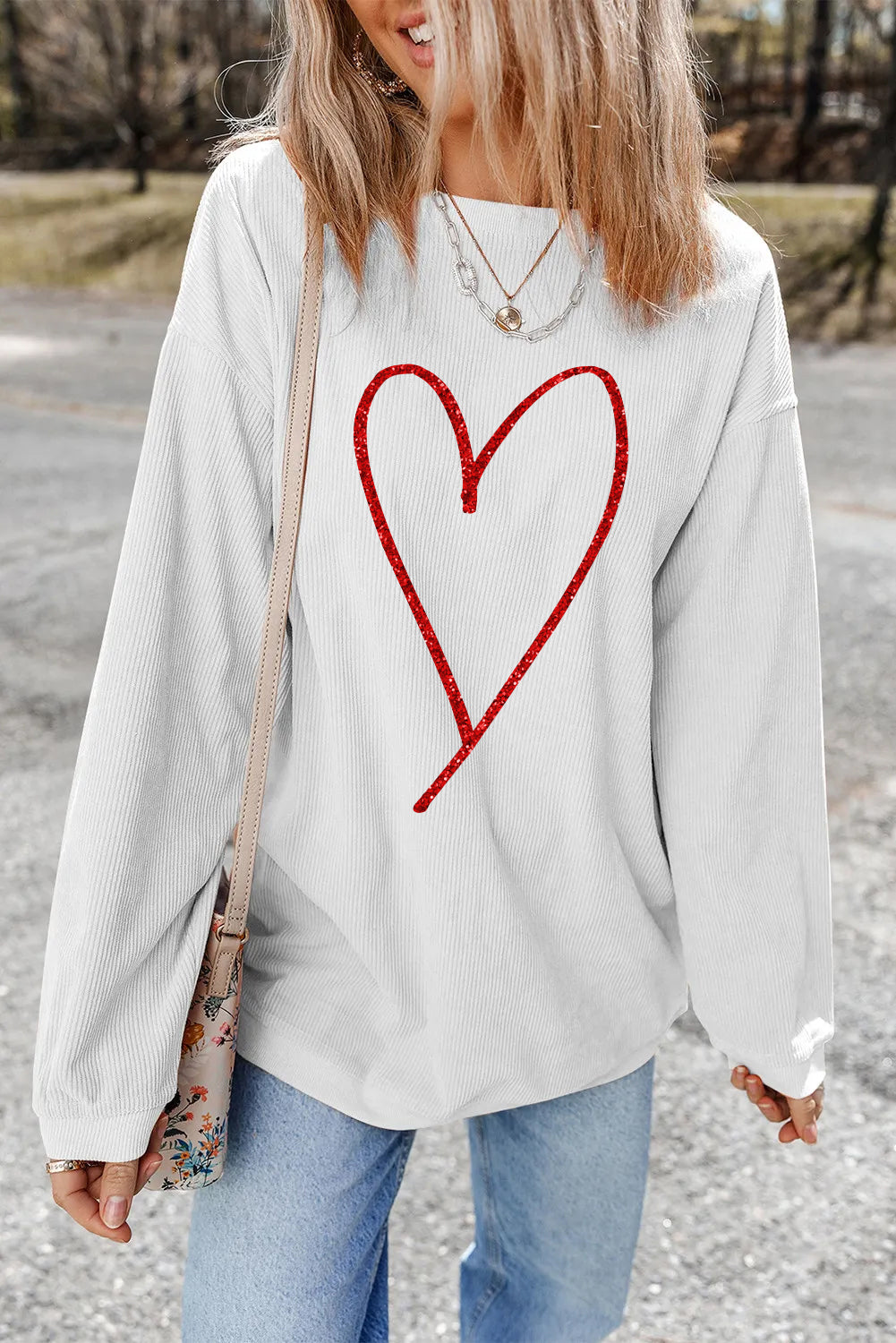 Glitter Heart Print Graphic Sweatshirt (online only)