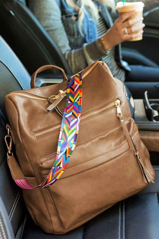 Geometric Crochet Strap Leather Backpack (online only)