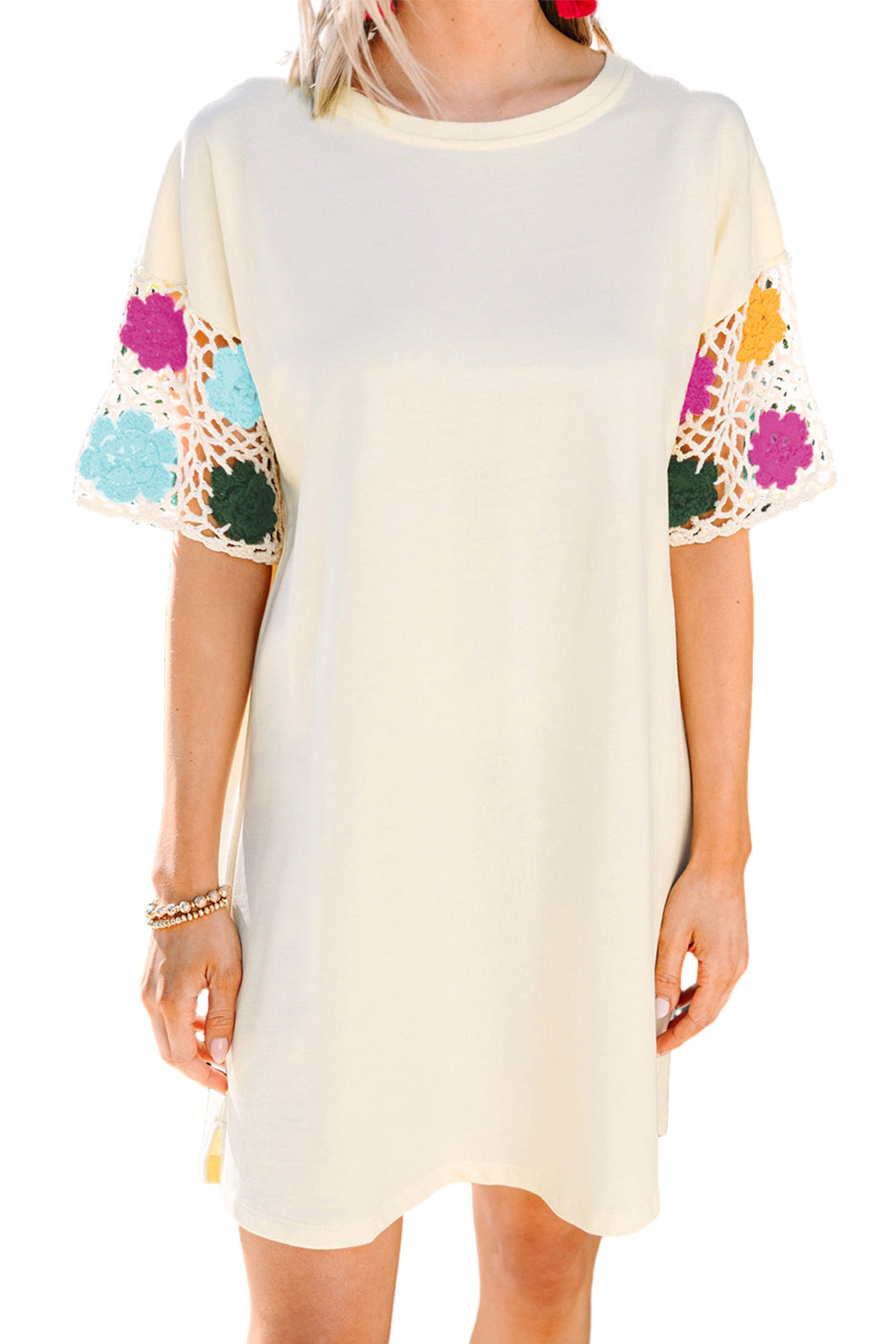 White Floral Crochet T-shirt Dress (online only)