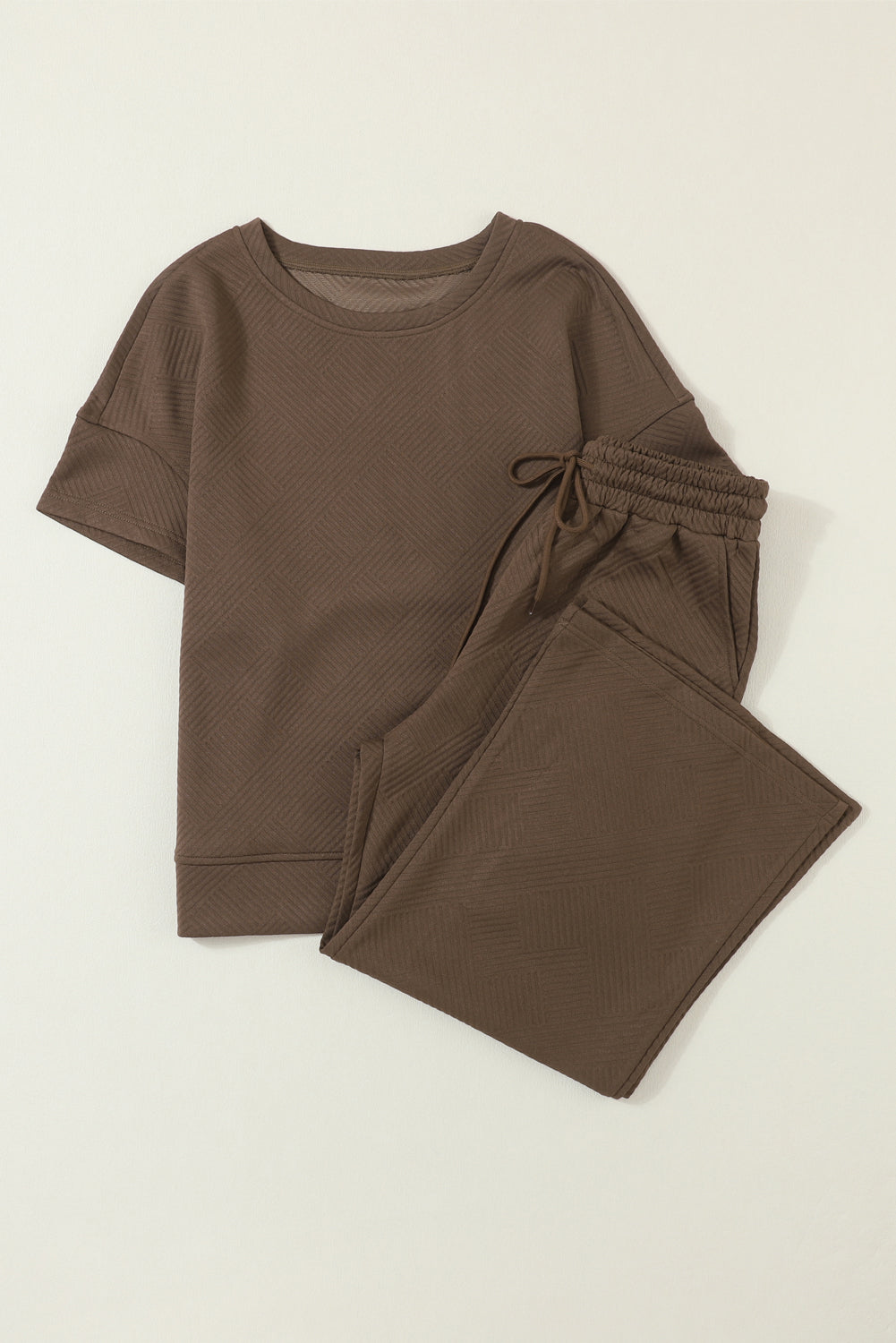 Textured Loose Fit T Shirt & Drawstring Pants Set (Online only)