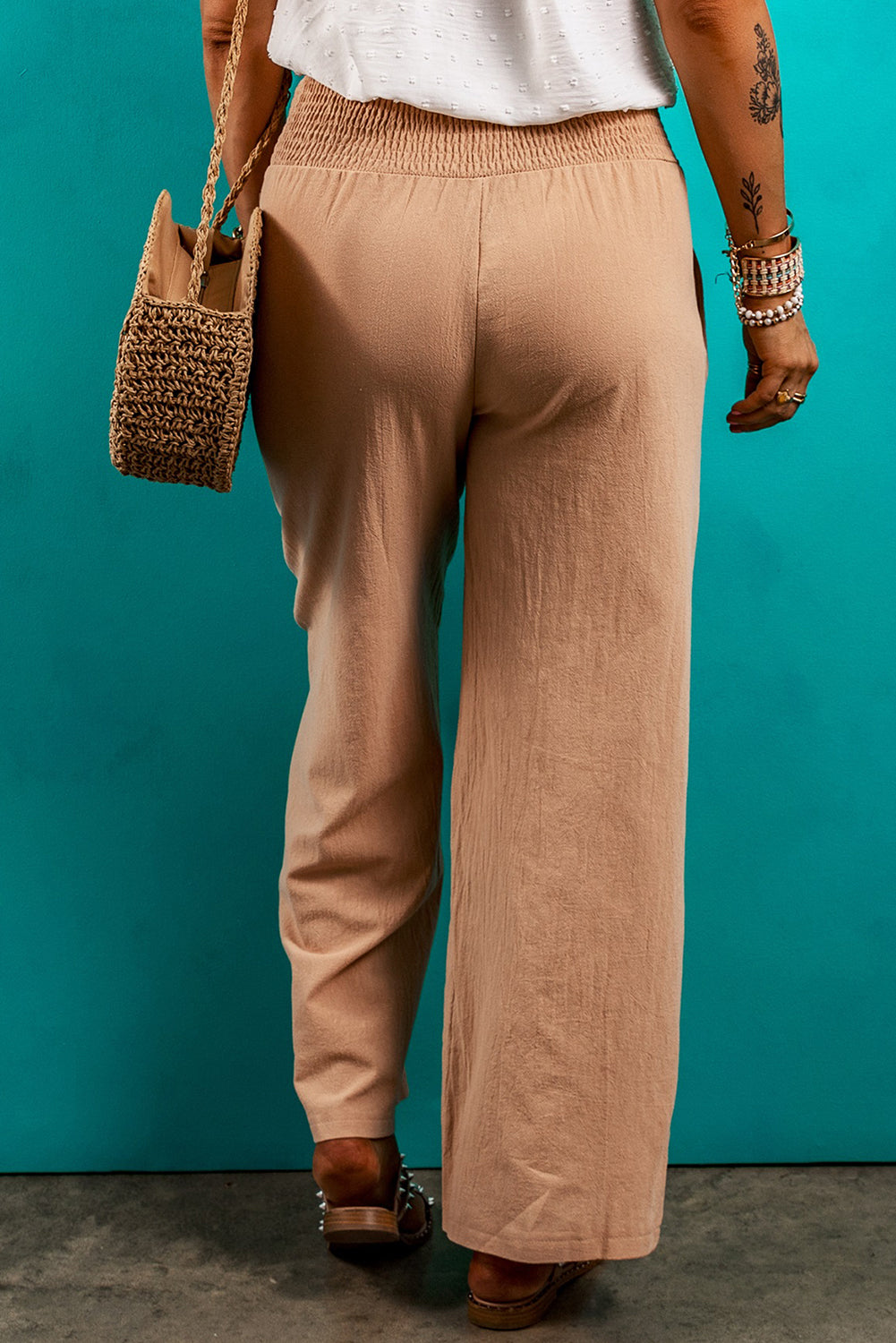 Clay Smocked Loose Straight Leg Pants (online only)