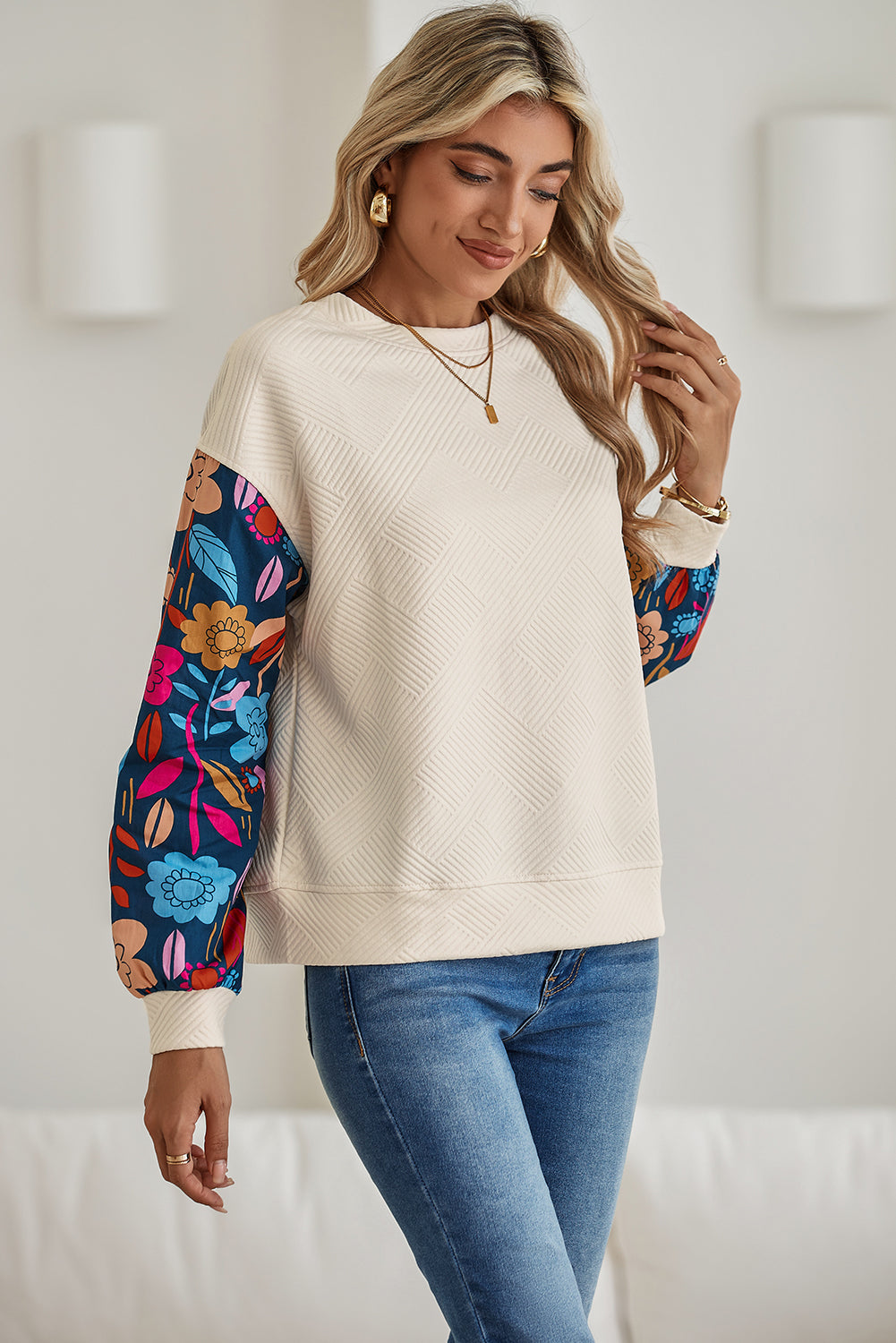 White Vintage Flower Sleeve Top (online only)