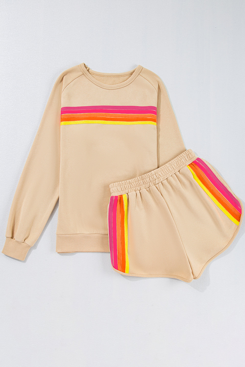 Colorful Striped Long Sleeve Pullover and Shorts Set (online only)