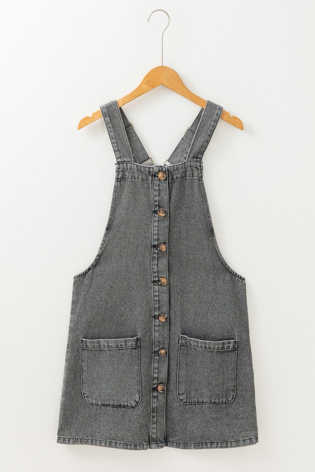 Grey Wide Strap Button Denim Dress (online only)