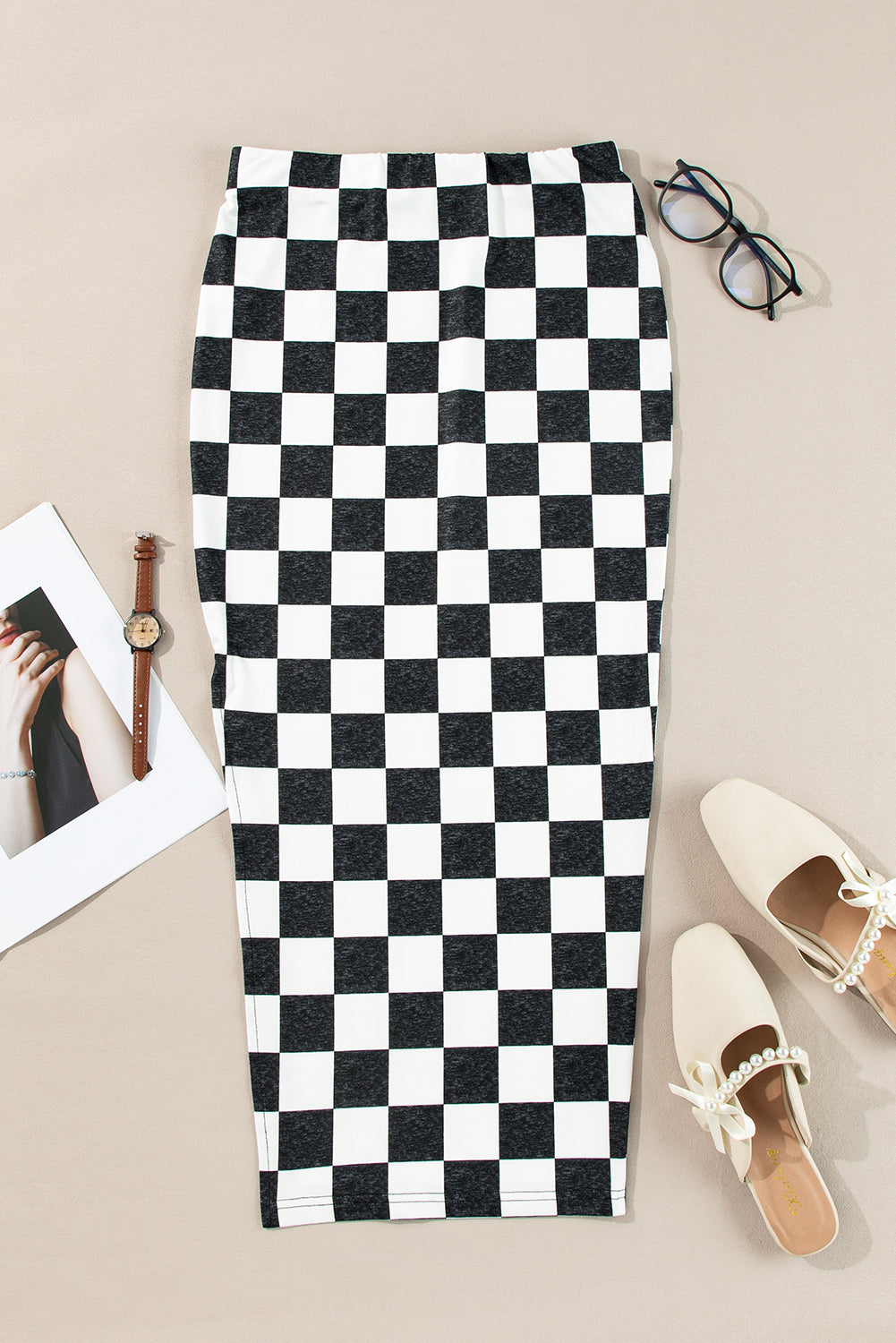 Checkered Slim Fit Midi Skirt (online only)