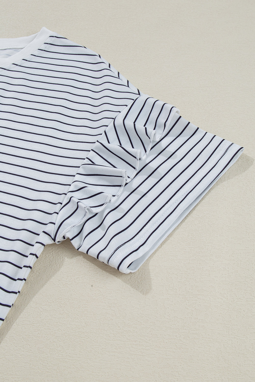 White Stripe Ruffle Short Sleeve T Shirt Mini Dress (online only)