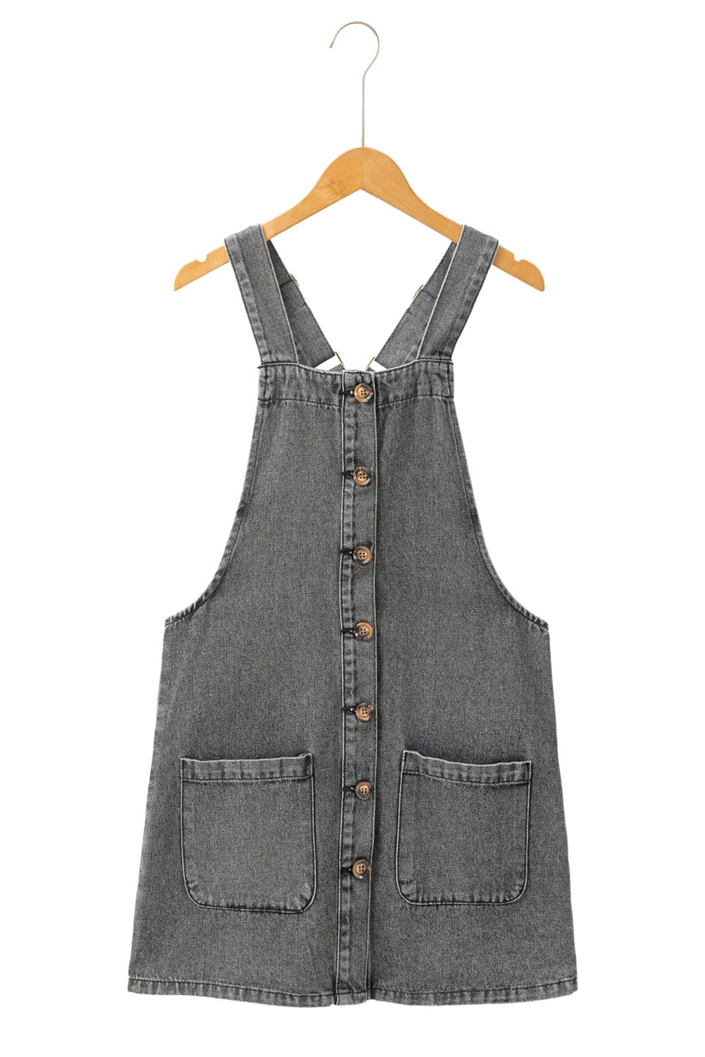 Grey Wide Strap Button Denim Dress (online only)