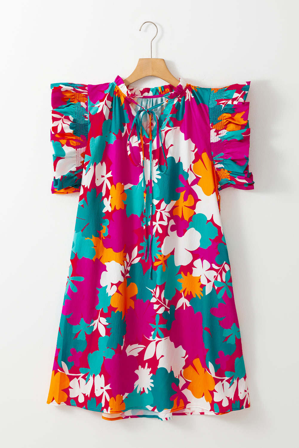 Multicolour Floral Split Neck Flutter Sleeve mini Dress (online only)