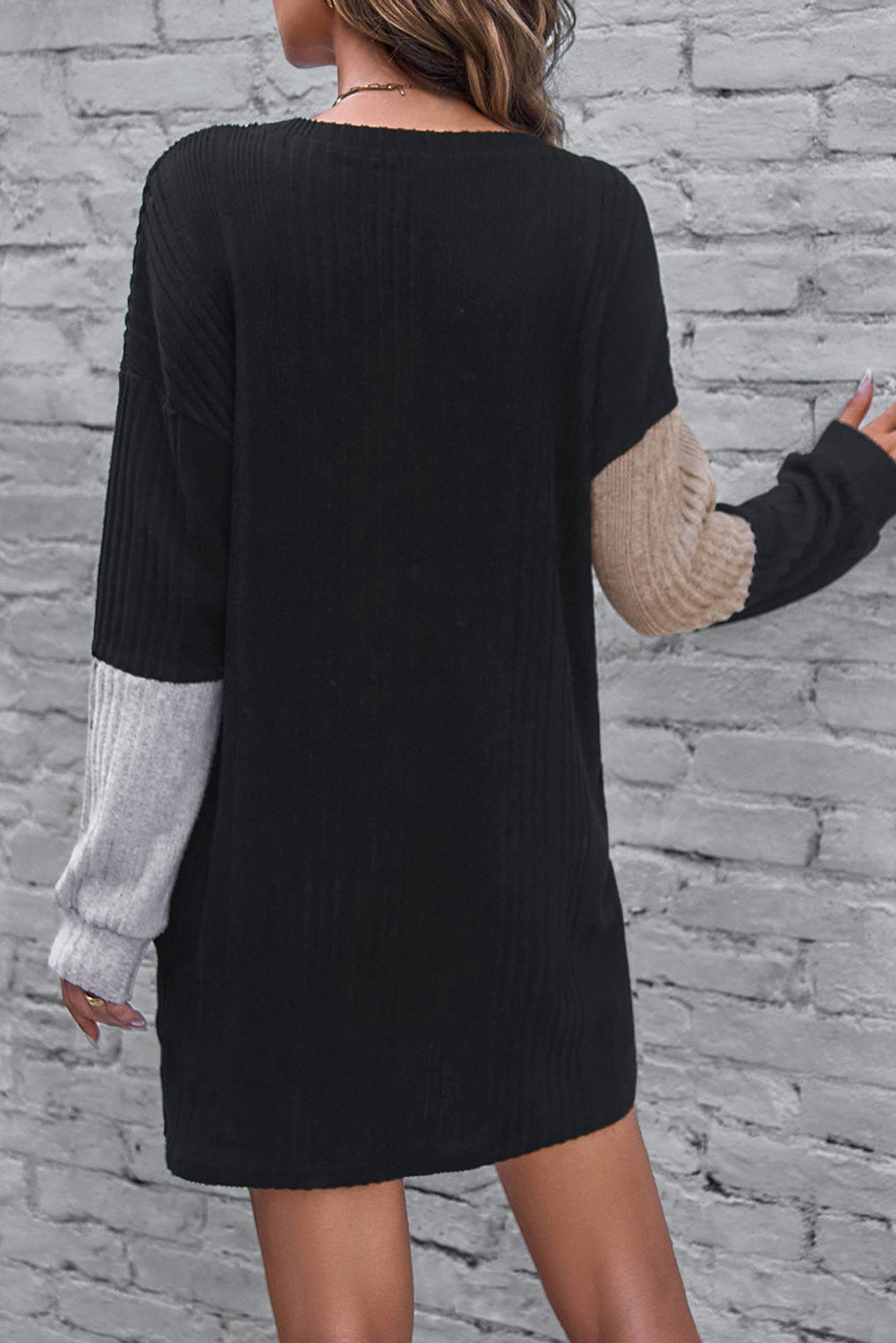 Ribbed Drop Shoulder Long Sleeve Mini Dress (online only)