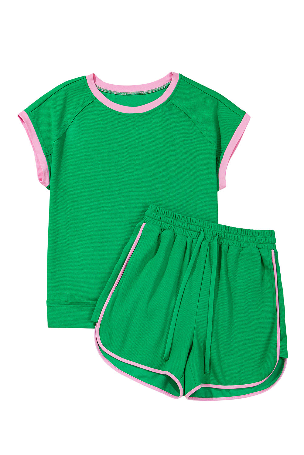 Bright Green Two Tone Textured Tee and Shorts Set (online only)