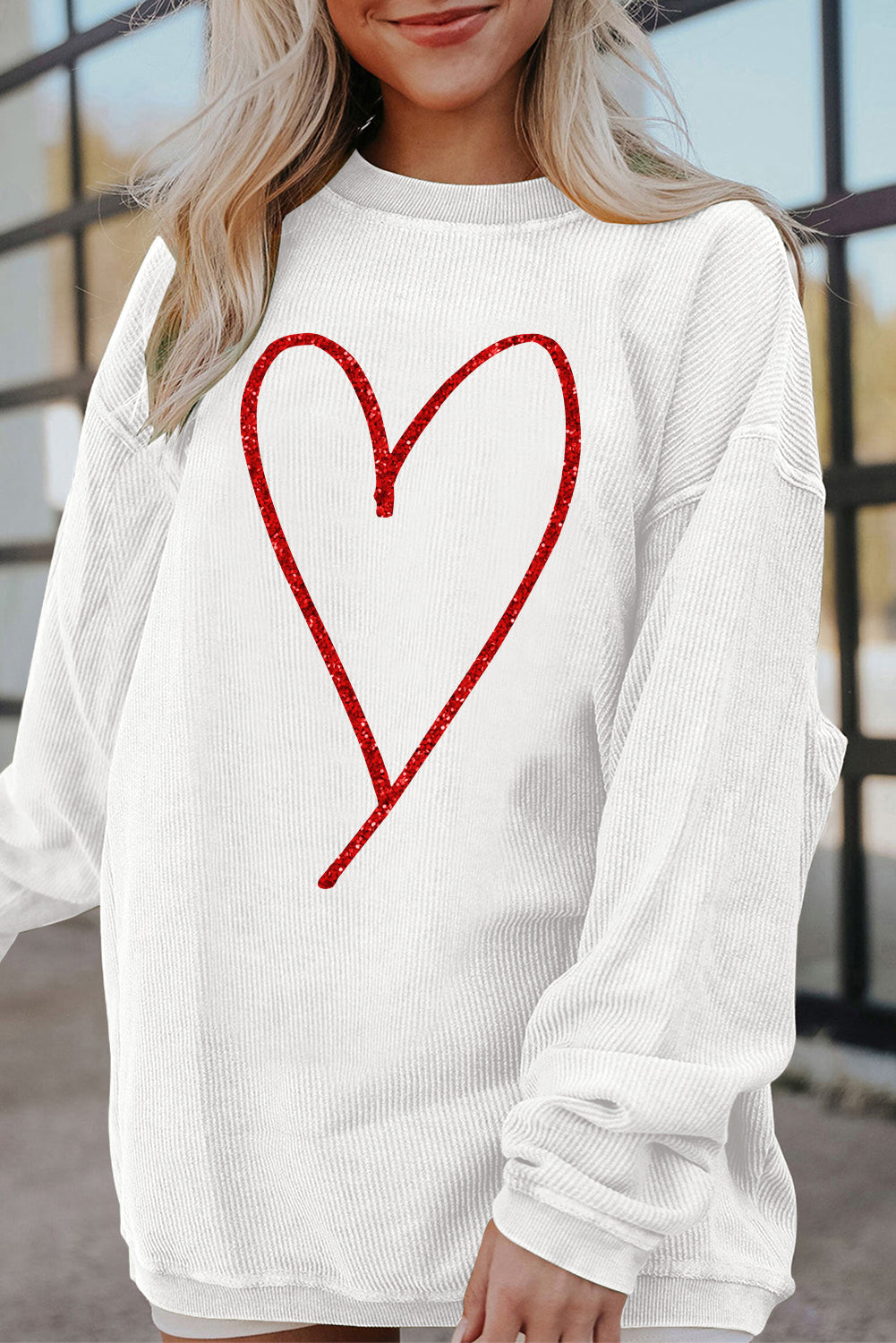 Glitter Heart Print Graphic Sweatshirt (online only)