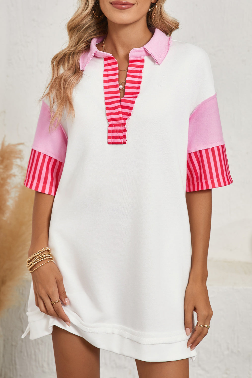 Colorblock Sleeve Collared Mini Dress (online only)